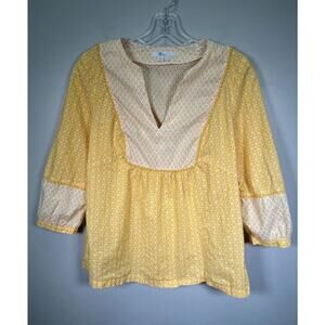 Boden Blouse Women's 8 Yellow Cora Peasant Pullover 3/4 Sleeve‎ Cottagecore